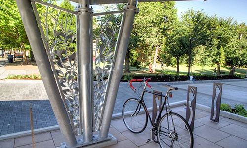 Metalwork at bike structure and steel bike racks Cover Image