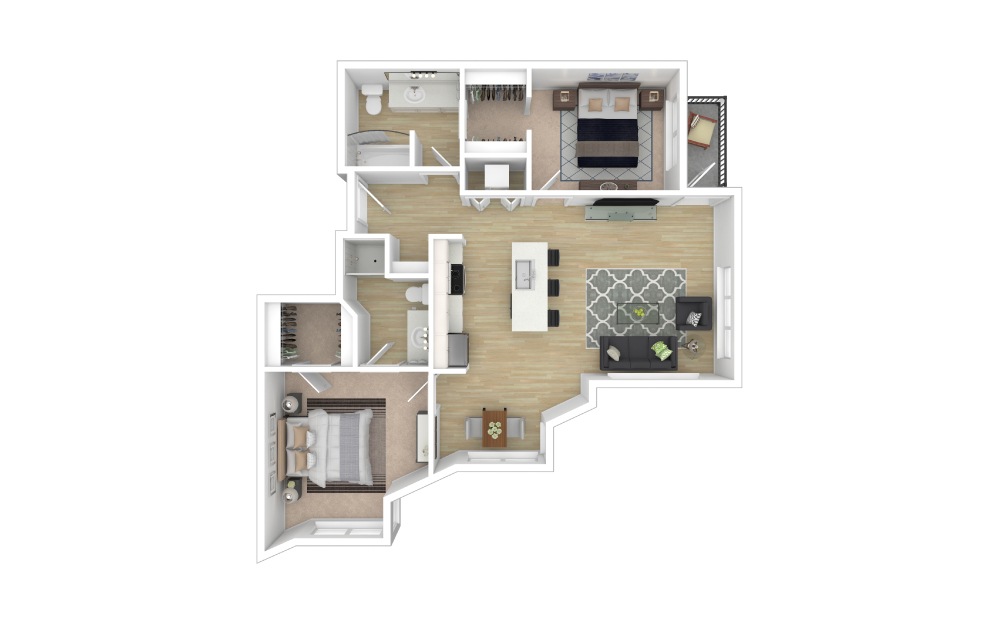 Mignonette - 2 bedroom floorplan layout with 2 baths and 1046 square feet.